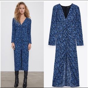 Zara Blue Floral Long Sleeve Midi Dress - XSmall
